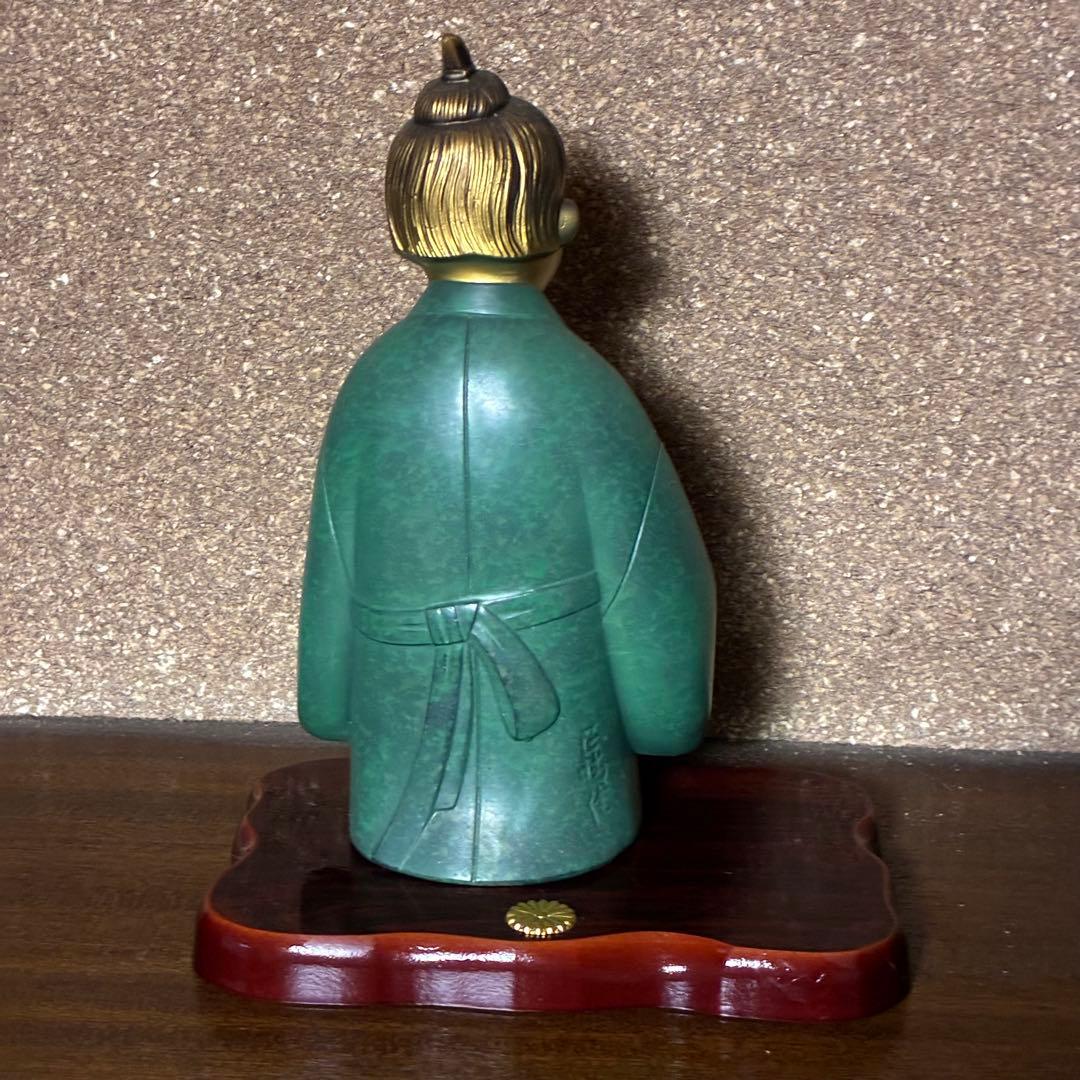 高岡銅器 無我童子 高岡銅器　ブロンズ　青金色　正晴在銘　台座付き　置物　縁起