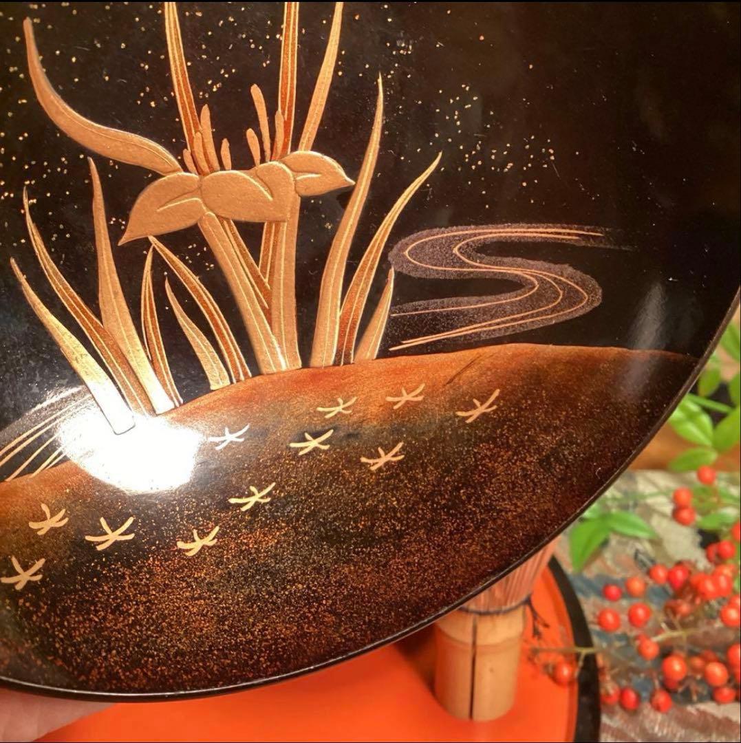 A1060 木製輪島塗　衝羽根に流水菖蒲　吸物椀　蒔絵　2客さくら❣️