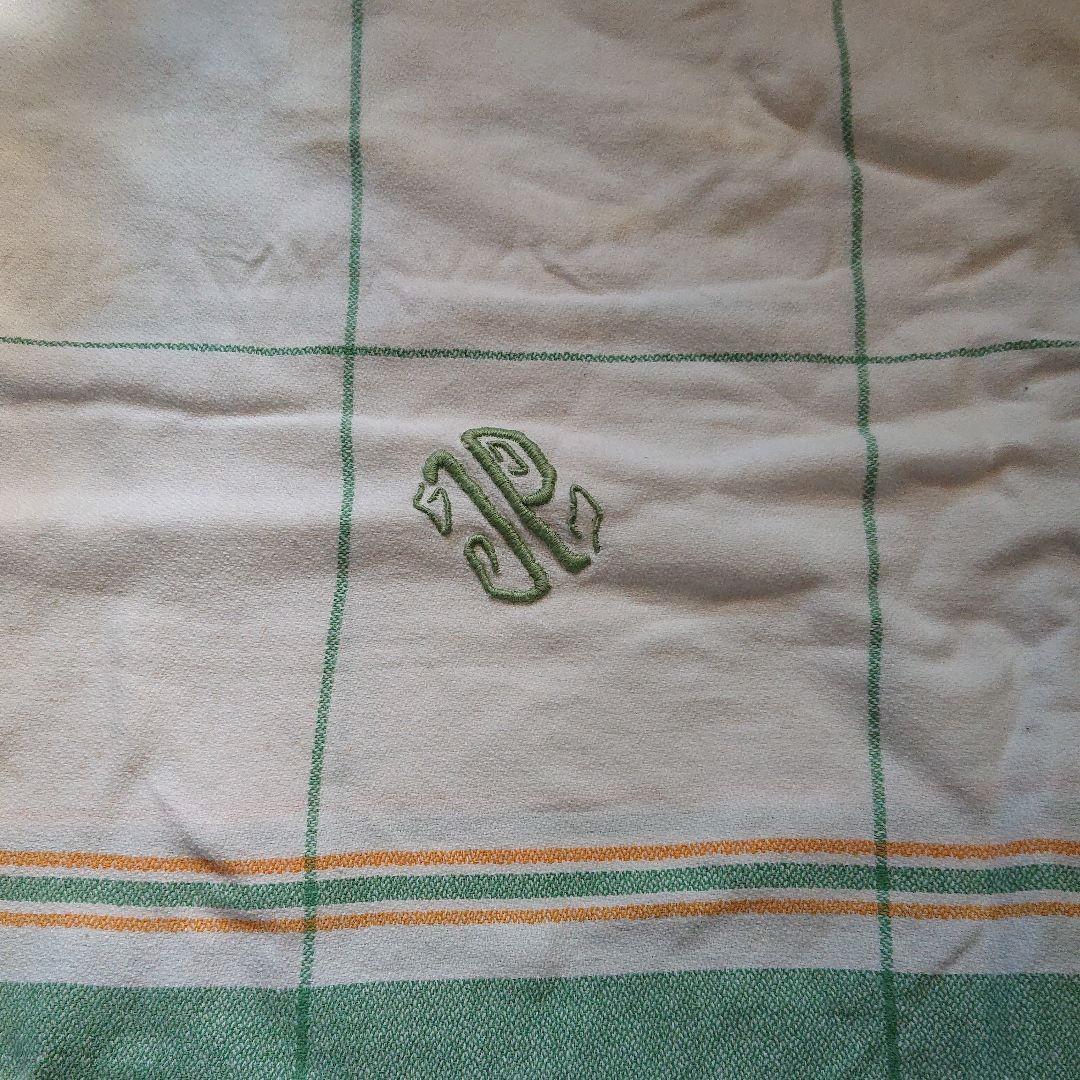 フランス産モノグラム入りアンティークテーブルクロス＆テーブルナフキン4枚セット