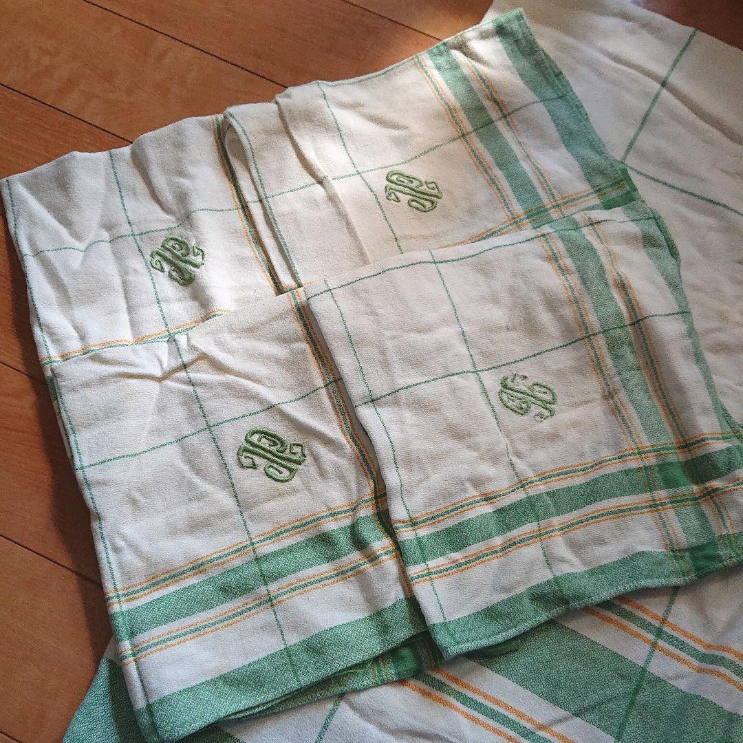 フランス産モノグラム入りアンティークテーブルクロス＆テーブルナフキン4枚セット