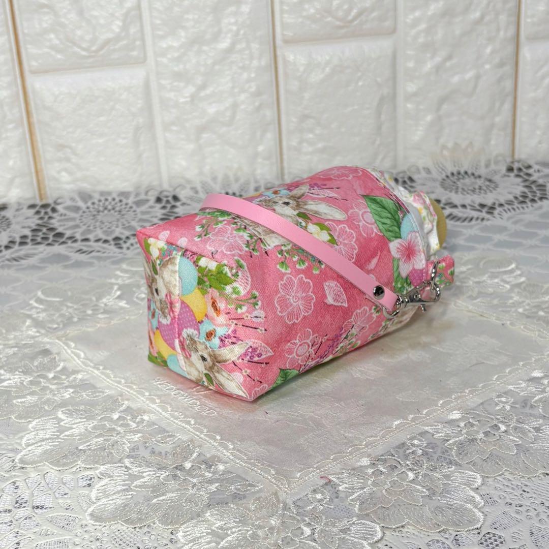 ペットボトルカバー　ミニ　輸入生地うさぎ柄　ピンク　ハンドメイド