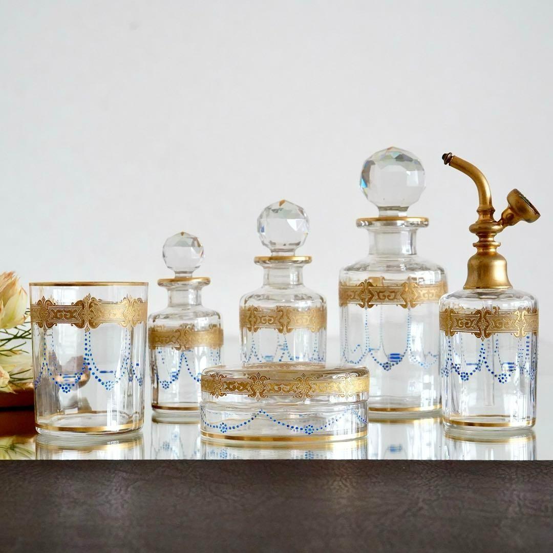 オールドバカラ 金彩×青エナメル彩 香水瓶L★シュヴァリエ作品 BACCARAT