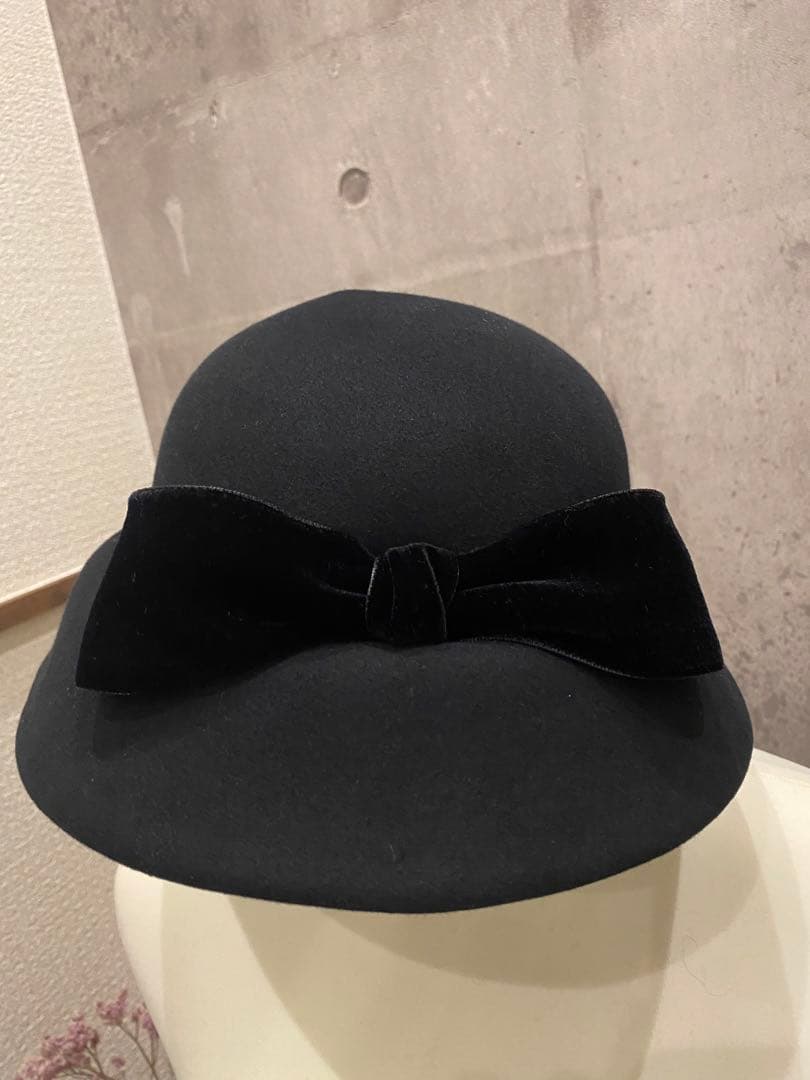 宮内庁御用達 アキオヒラタ フェルトハット×ベルベットリボン フランス製