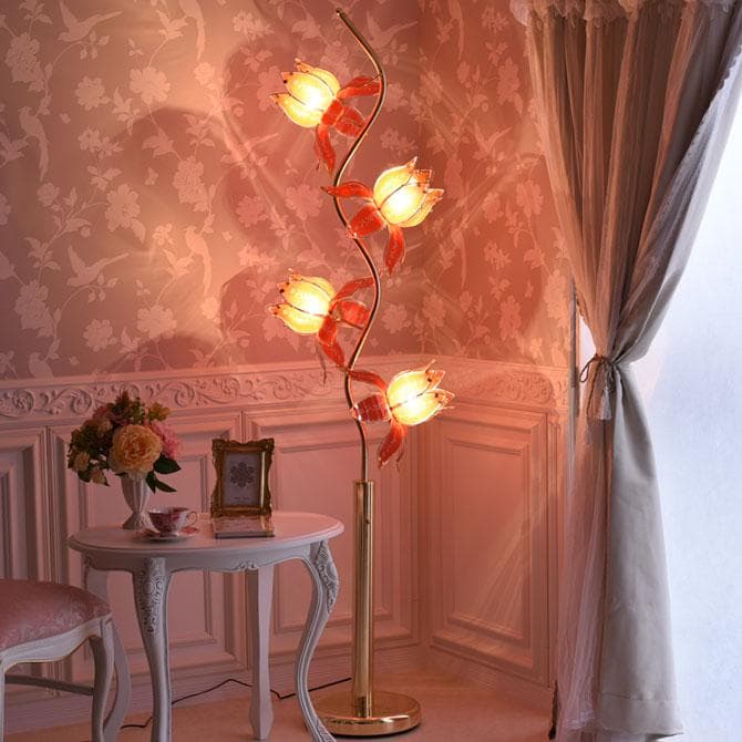 フロアランプ 硝子フラワー 4灯 ゴールド