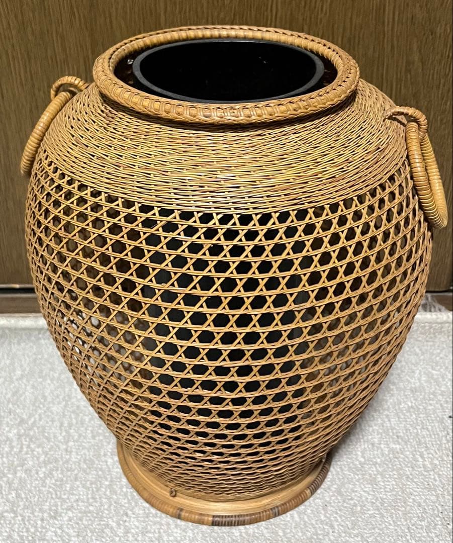 升生作 竹花籠 レトロ 竹細工 竹籠 花籠 茶道具 耳付き 生花 古美術品