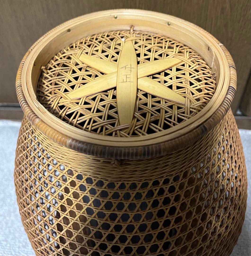 升生作 竹花籠 レトロ 竹細工 竹籠 花籠 茶道具 耳付き 生花 古美術品