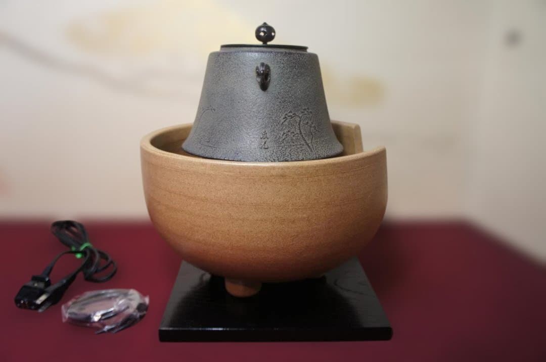 ☆ 野々田 伊羅保風炉型電熱器(道安型) 在銘富士釜 釜鐶他送料込み