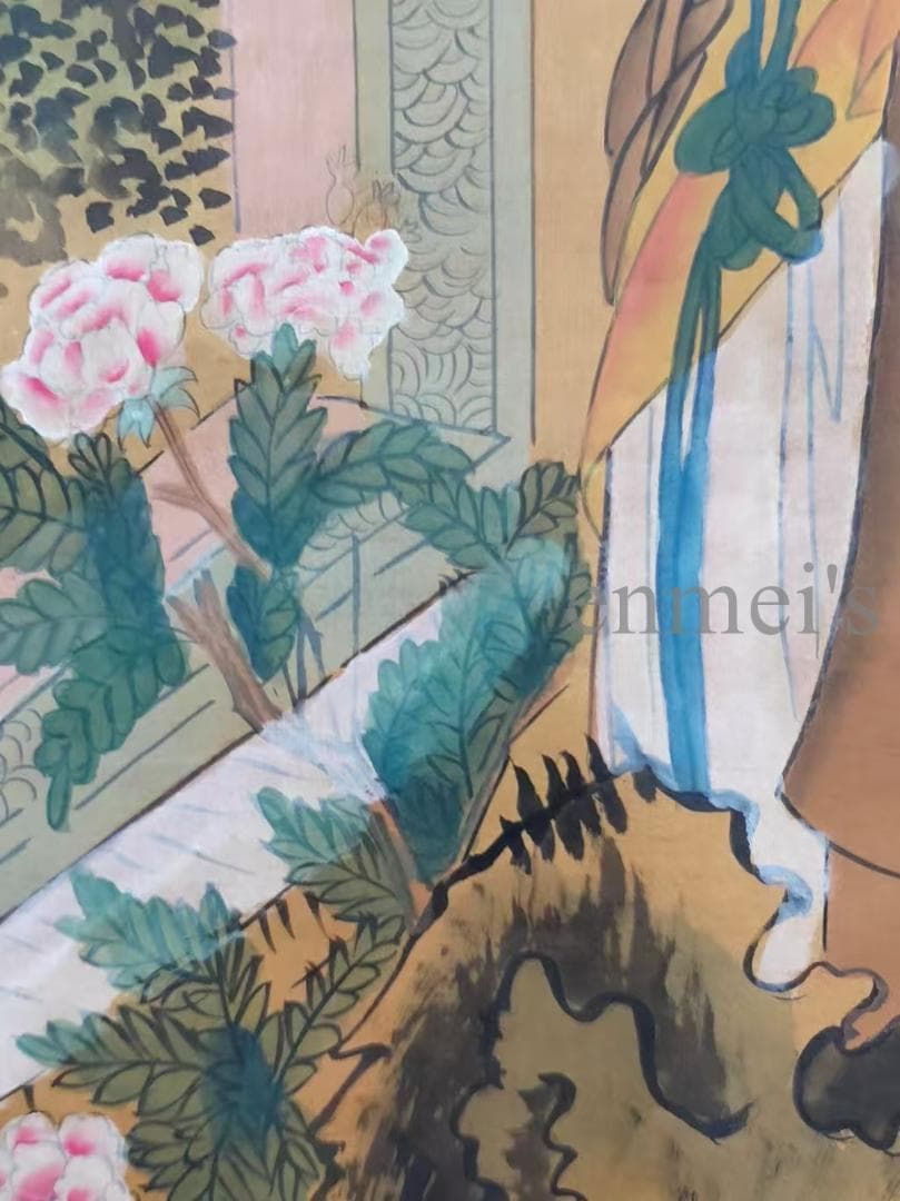 中国古美術 清代 冷枚作款 仕女図 水墨画 絹本 四尺 肉筆 文房置物 掛け軸