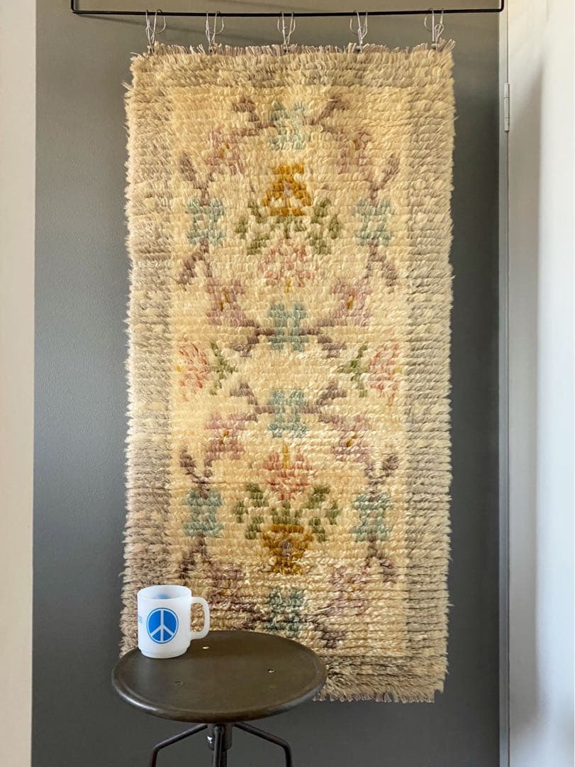 ビンテージ アンティーク70s フラワー 毛足長め 花柄 絨毯 ラグ 希少 美品