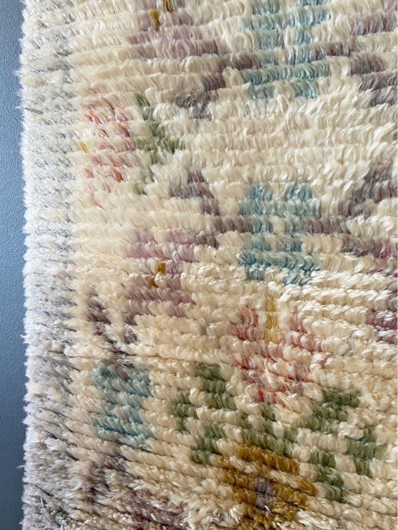 ビンテージ アンティーク70s フラワー 毛足長め 花柄 絨毯 ラグ 希少 美品