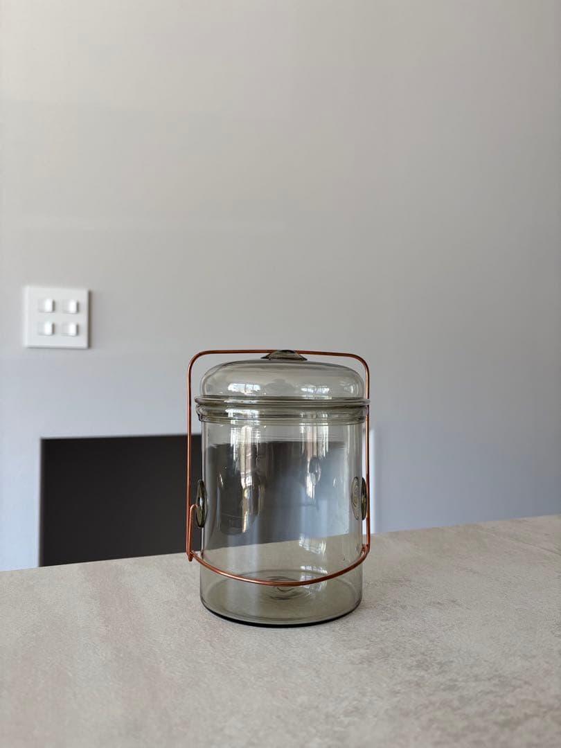 ピーターアイビー箱付コーヒージャー ガラスキャニスター 透明 金属ハンドル付き