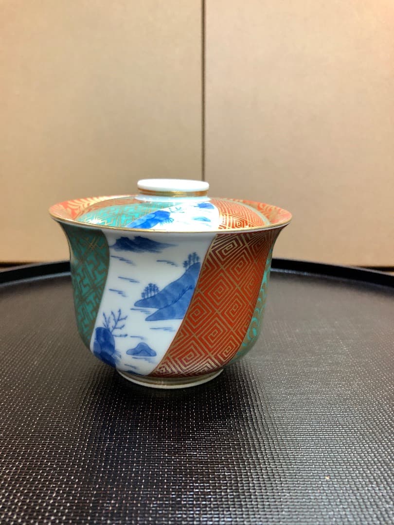 金蘭地紋山水小蓋物　5個セット　有田焼　蓋付小鉢