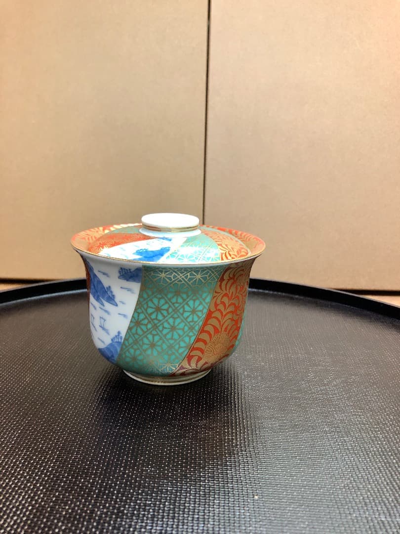 金蘭地紋山水小蓋物　5個セット　有田焼　蓋付小鉢