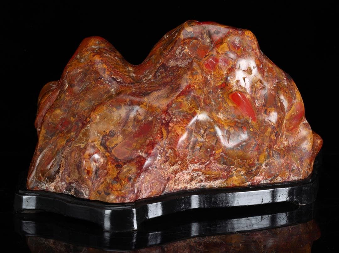 佐渡 赤玉石 赤石 黄色 鑑賞石 自然石 ジャスパー 台座付 大型25.2kg