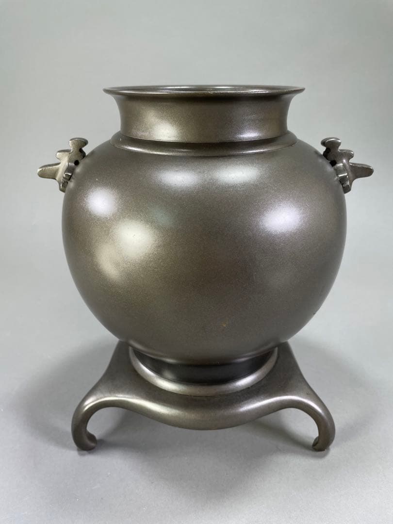 いけばな　池坊　古流　銅薄端　波鶴耳付　華道　銅器　花瓶