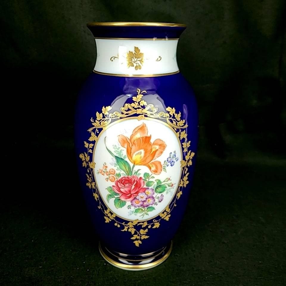 /未使用/ノリタケ　スタジオコレクション　瑠璃金彩花紋　花瓶　ベース　箱つき