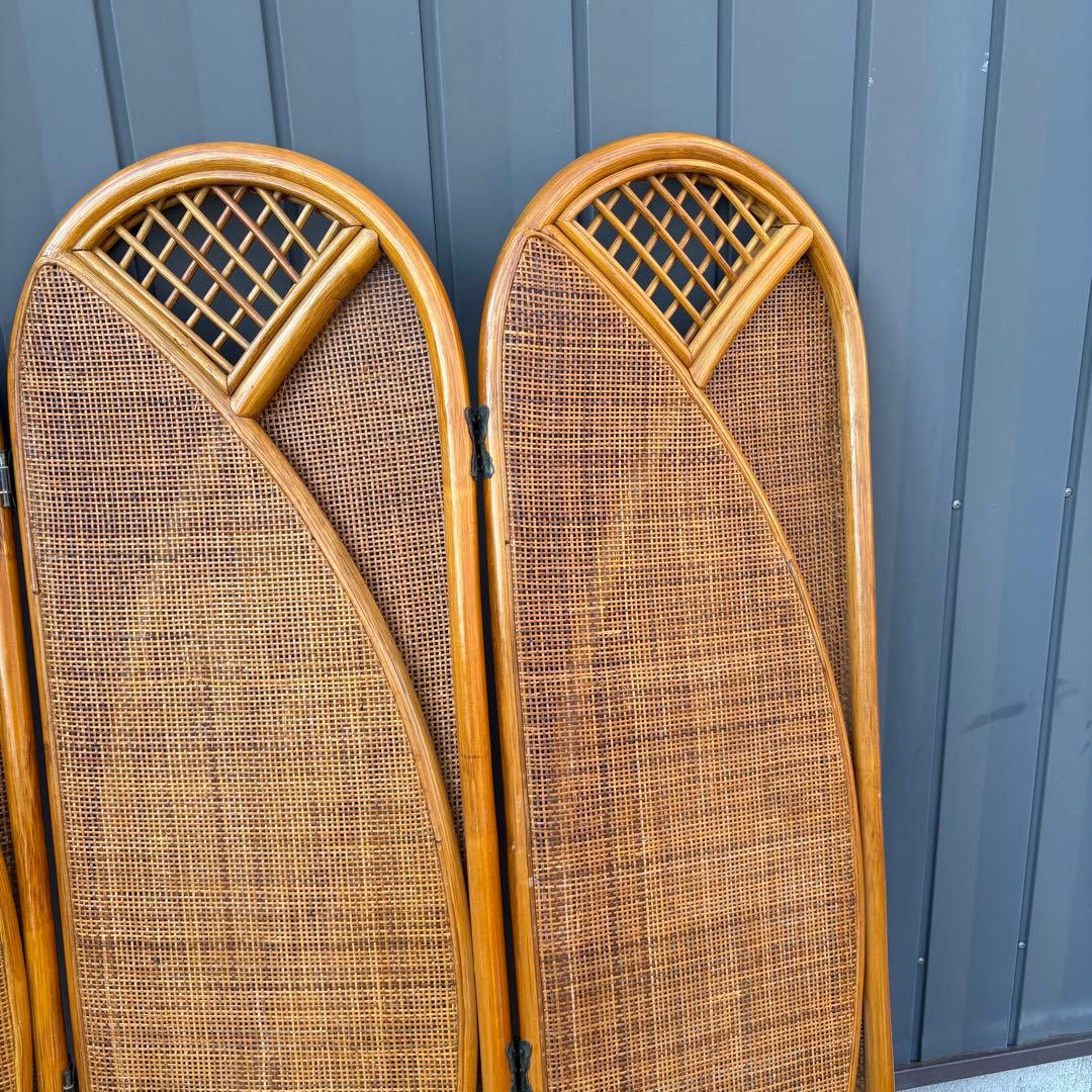 昭和レトロ エスニック 古家具 3連ラタンパーテーション 間仕切りパーティション