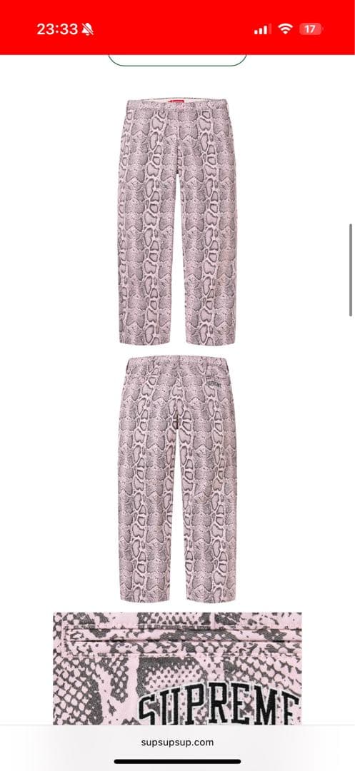 パンツ Supreme Snake Print Chino Pant 32