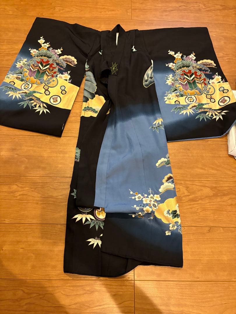 総絞り被布セット　七五三　3歳　男の子　一式　鷹　黒系　正絹