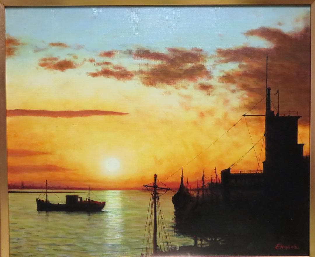 ◆ 荻島秀峰　「釧路港」　油彩　F8号　愛知県出身　伊豆美術協会会員　◆