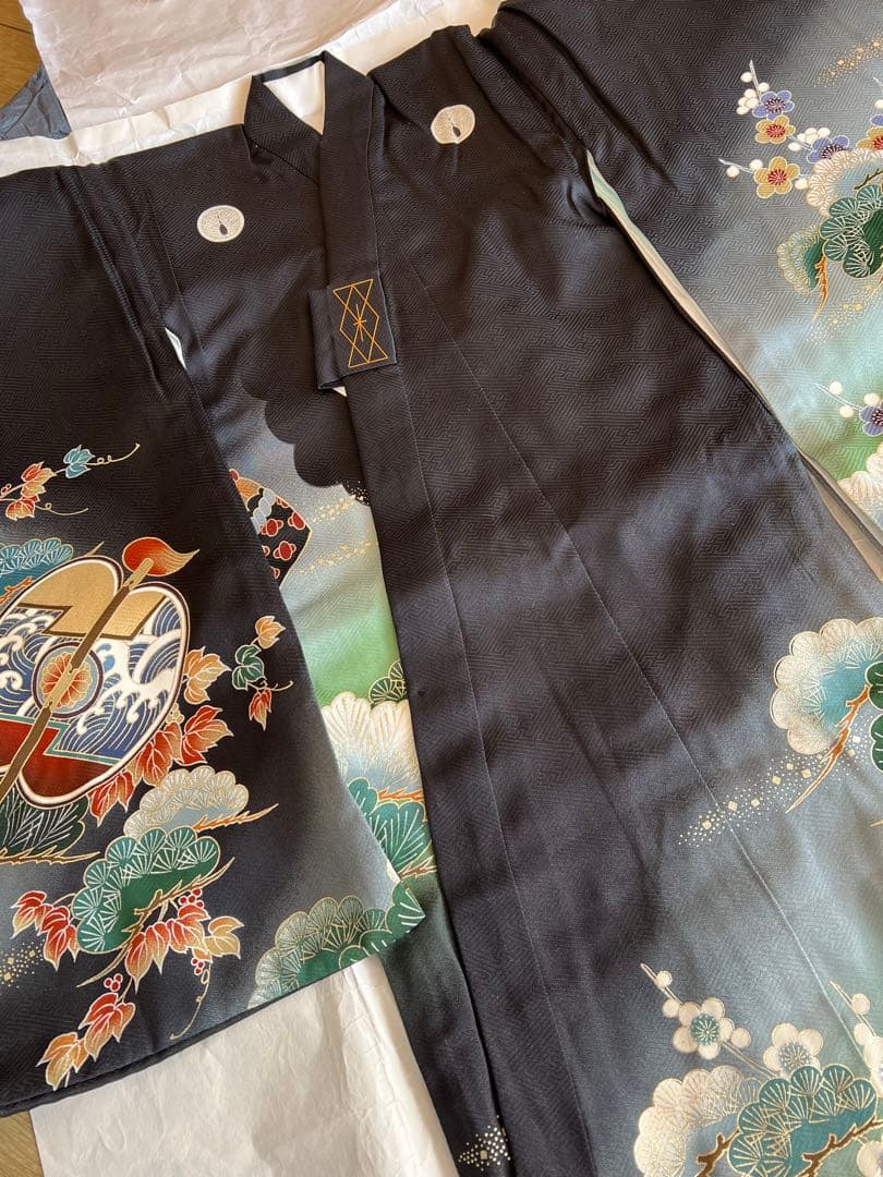 保管品 ) 正絹　男児　お宮参り 産着 きもの ドラゴン刺繍の伝統的和服