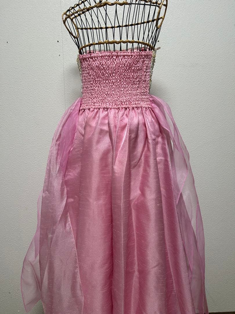 DRESS BLACKビーズロングドレス Mサイズ ピンク演奏会パーティ