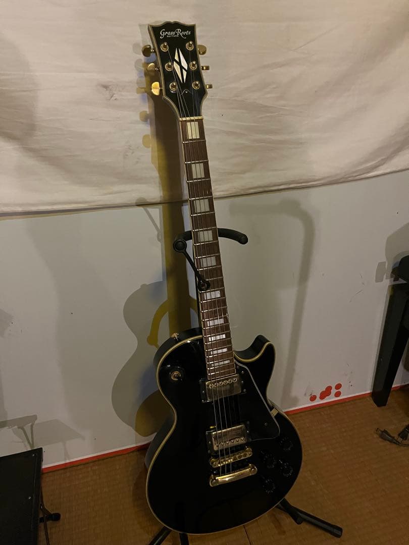 め*め様 値下Grass Roots レスポールカスタム ブラック　ストラップ黒