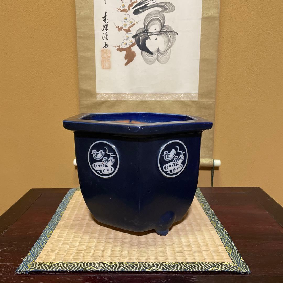 瀬戸焼 瑠璃釉 六角植木鉢 天山鉢 富貴蘭 山野草 盆栽 園芸 陶器製
