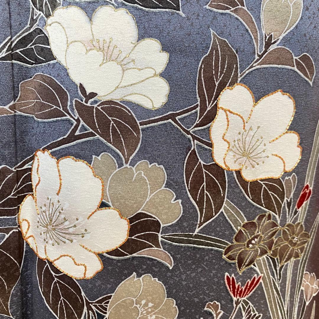 正絹　訪問着　ガード　背中に柄あり　金駒　くすみ紫系　袷