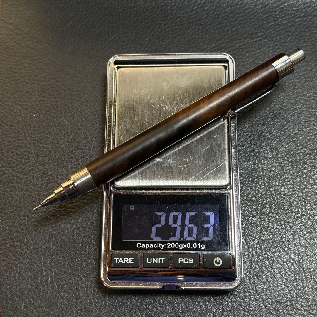 207黒柿縮杢　木製シャーペン　超低重心(溝付き) ステンレス