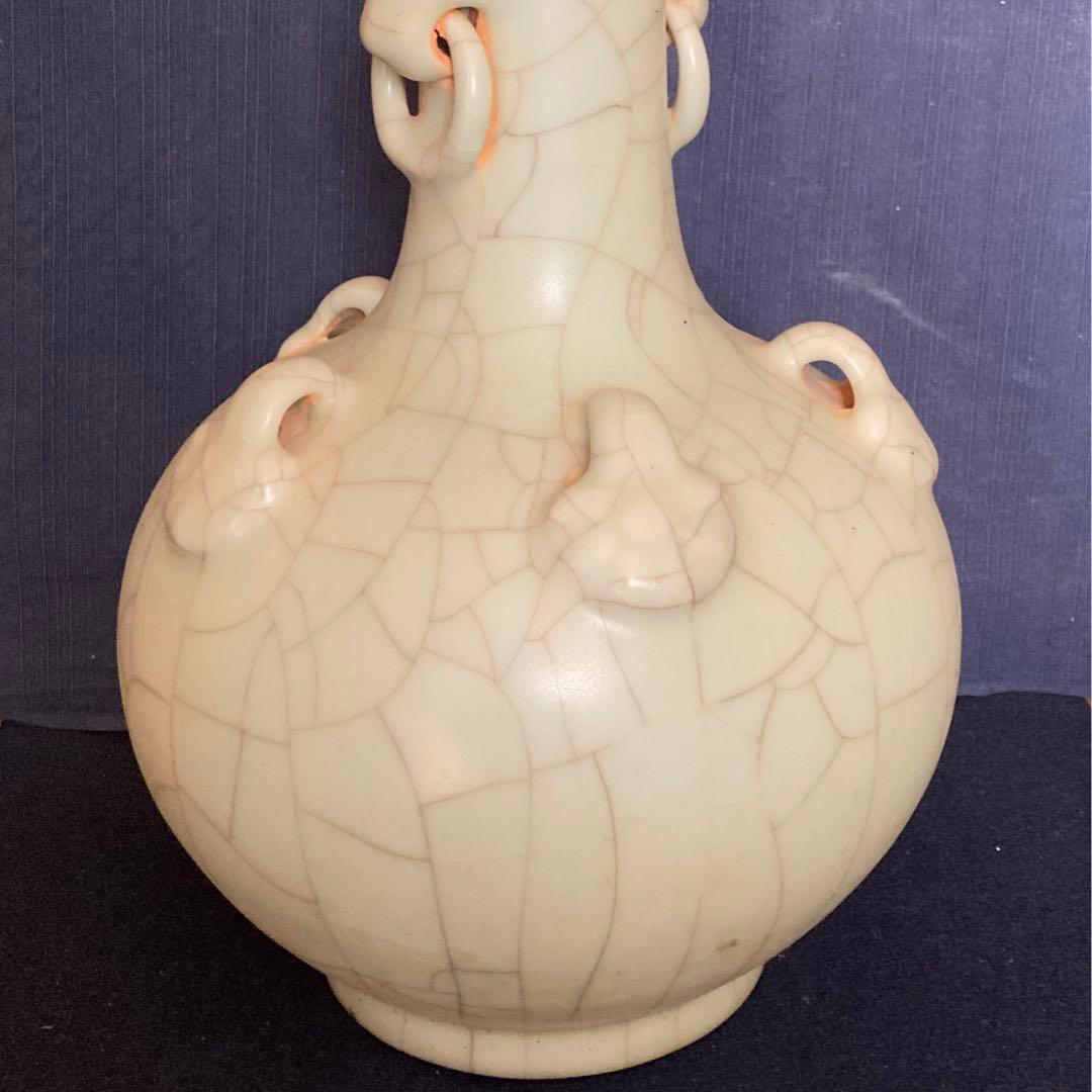 七官青磁　双蝙蝠耳天球瓶　北宋青磁