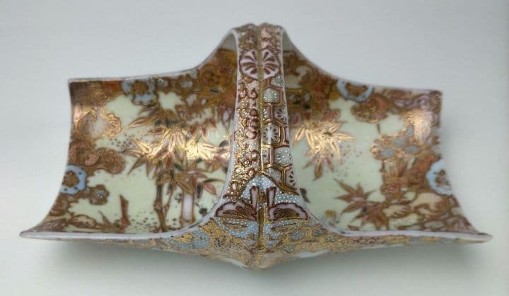 まぼろしの1品★加藤春光 盛上竹花蝶々文竹型鉢