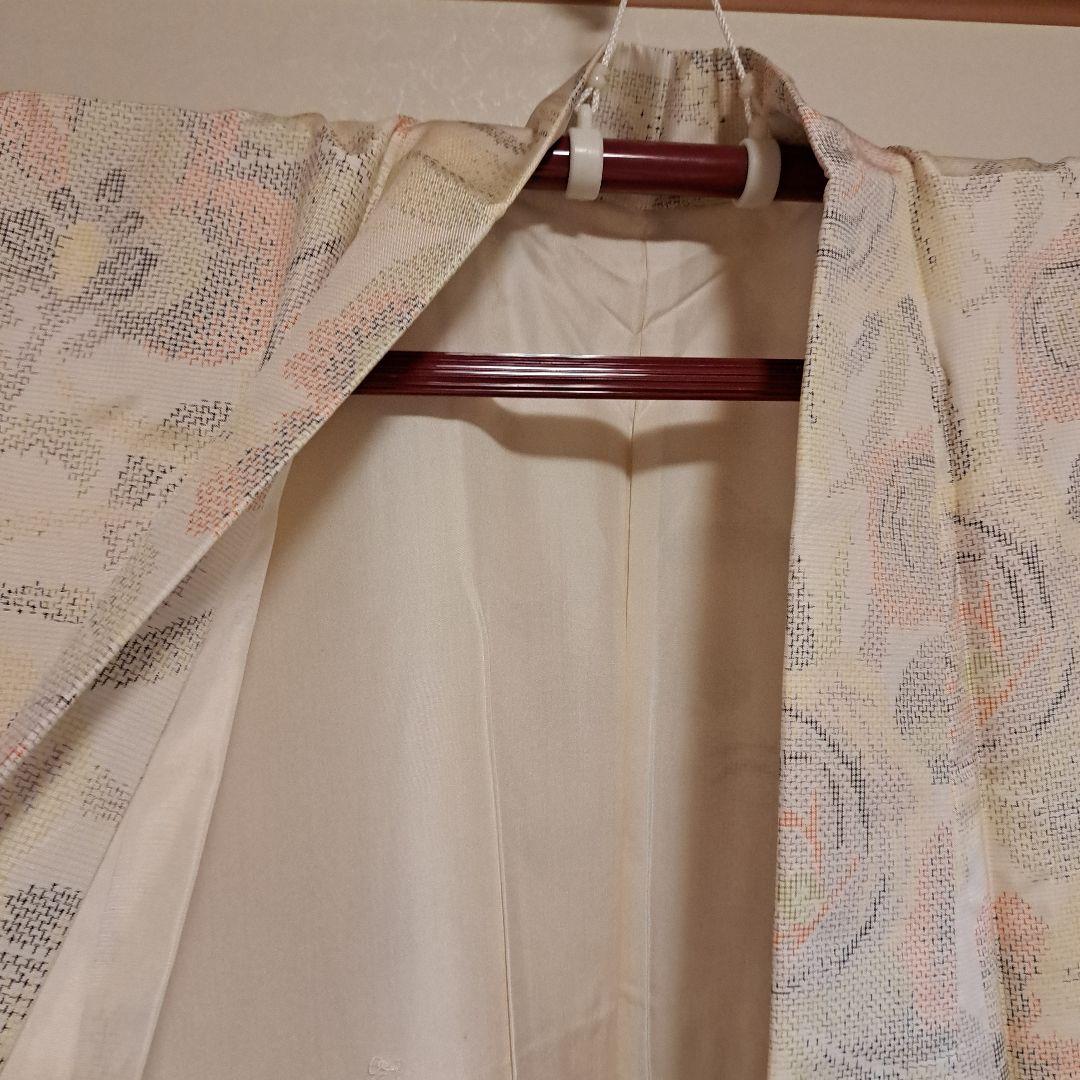 nao　普段着物　紬　クリーム色 M 　肩身丈159 +有松絞り浴衣