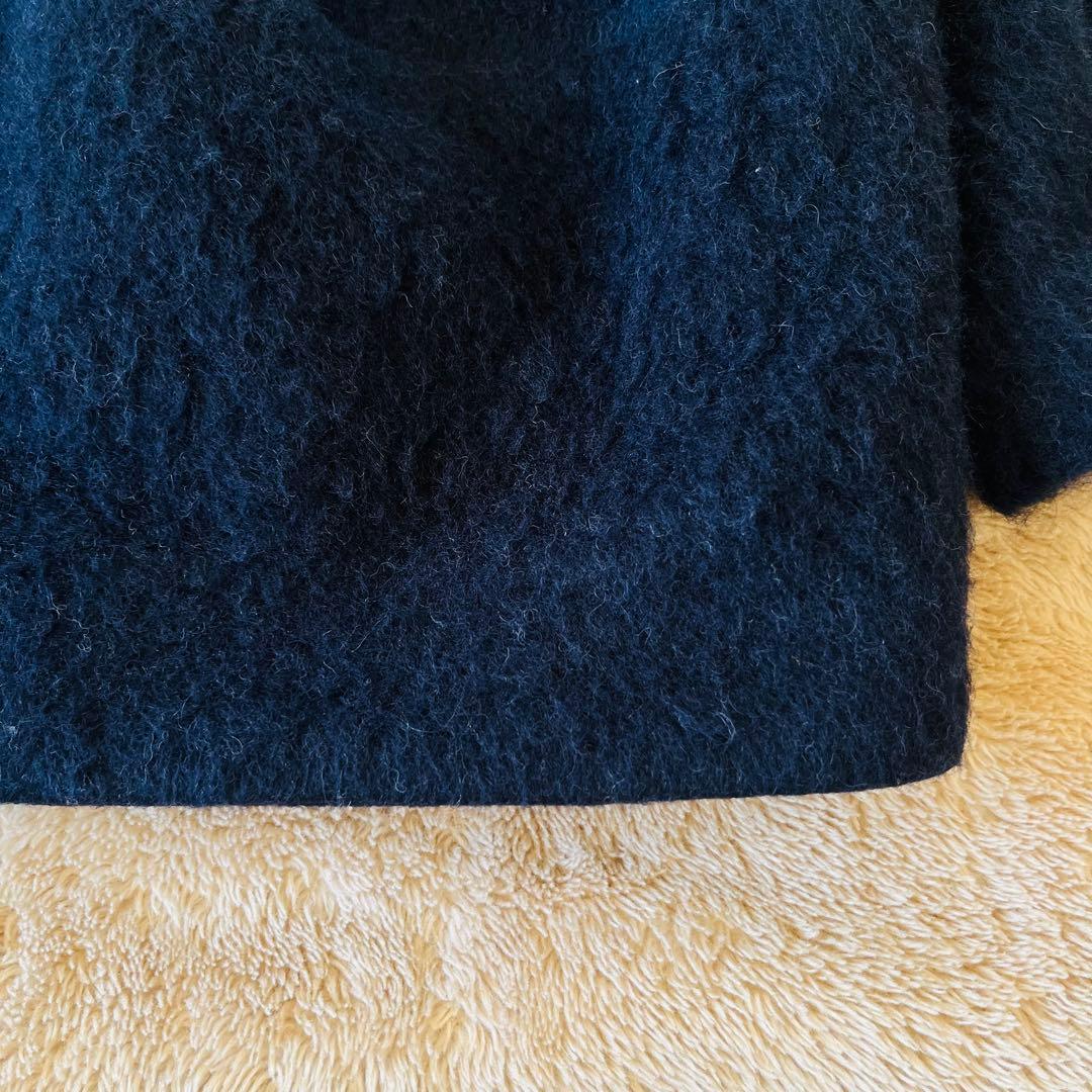 SHIPS any ウール シャギー ノーカラー コクーン コート ネイビー