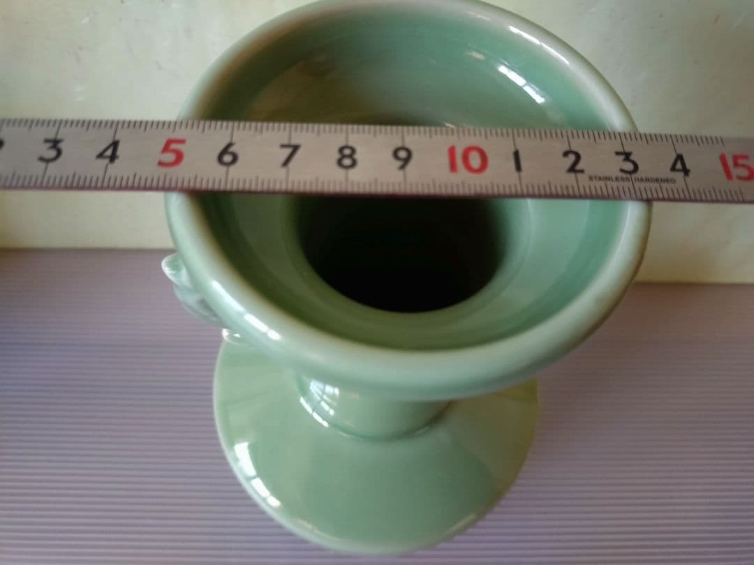 3 天竜寺　青磁　龍耳付き　花入 　手塚　祥堂