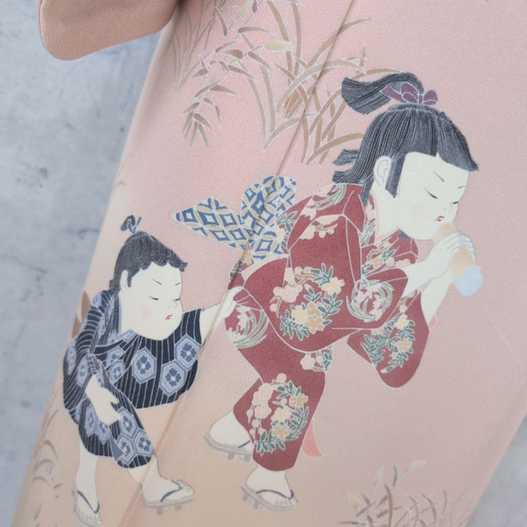 訪問着　フルセット　着物　正絹　童　ピンク　友禅　落款　祝い事　B1
