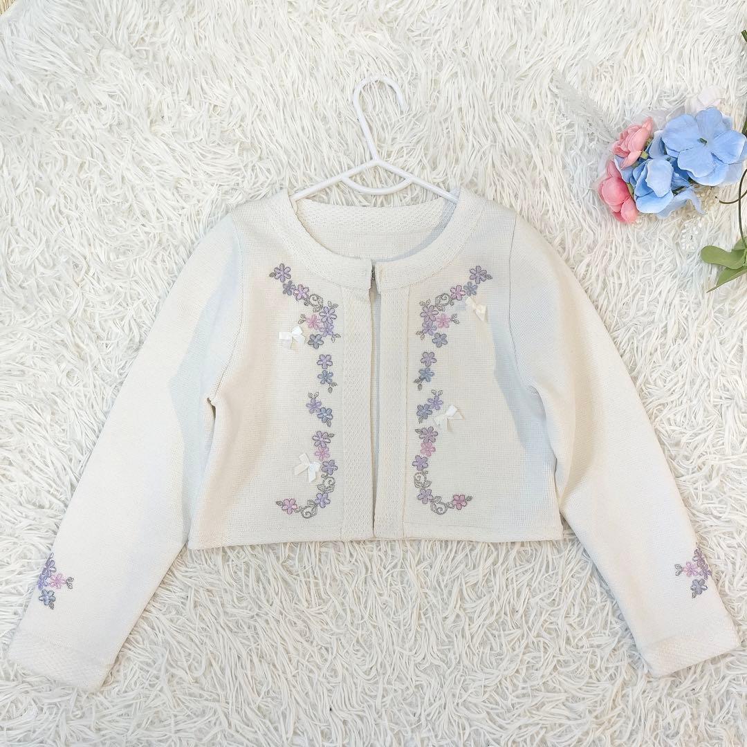 メゾピアノ 花柄刺繍ワンピース 120cm ニットボレロ Mドレスセット