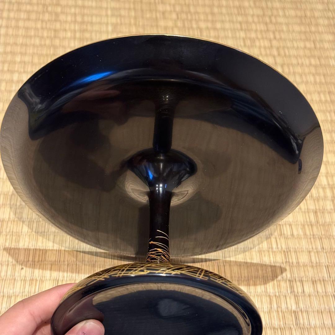 高麗屋謹製 松葉蒔絵 小高月 共箱 菓子器 高杯 美品