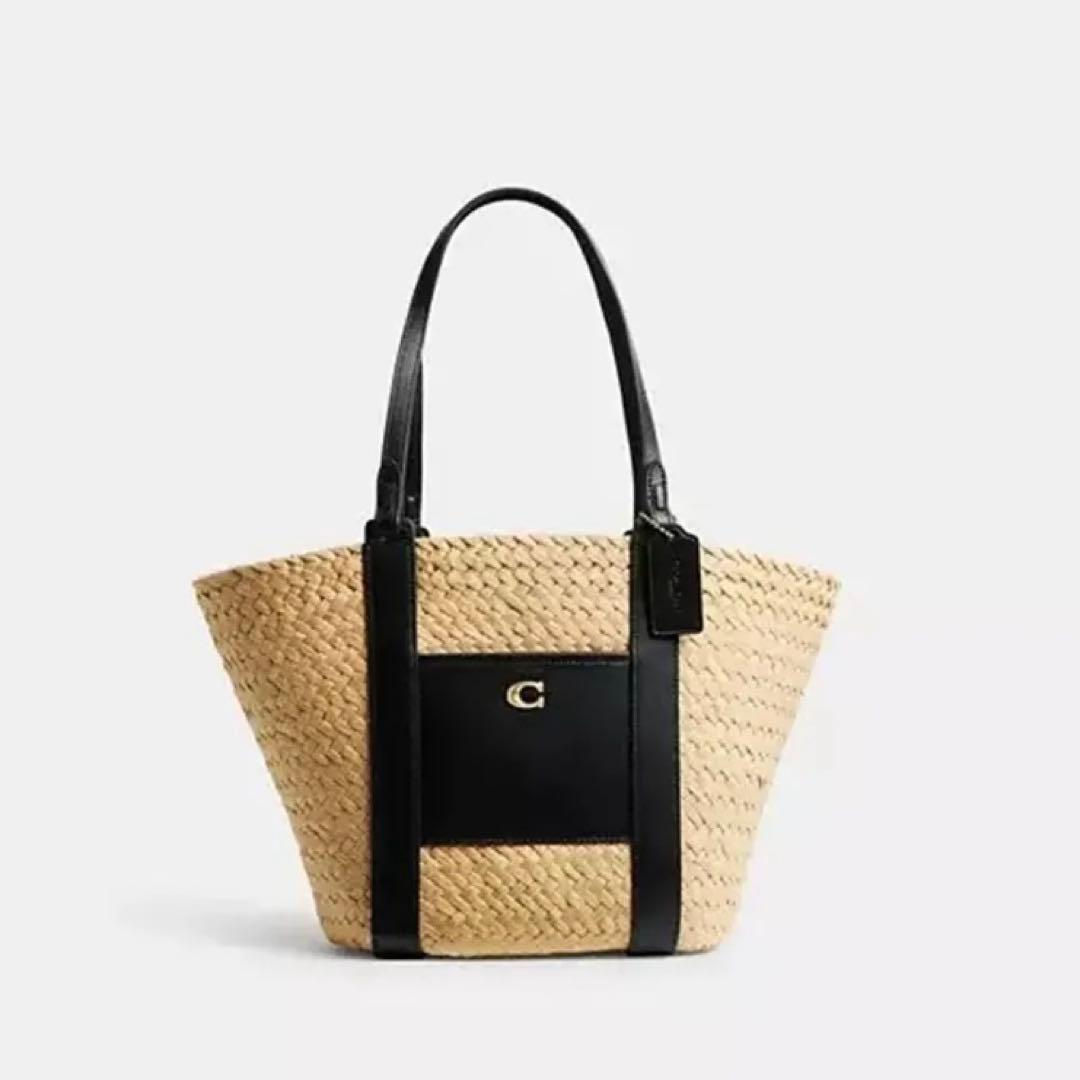 COACH ストロートートバッグ ベージュ×ブラック