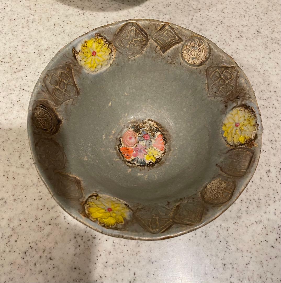 グレーの花柄ボウル 2個セット