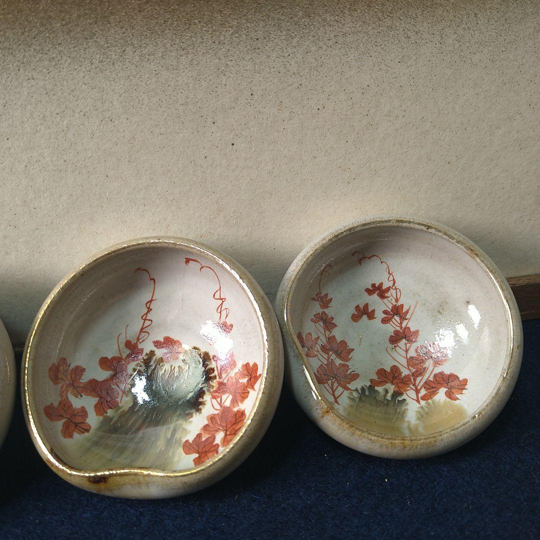 AJ35 九谷焼 茶器小さい 皿付き皿8cm 図代わり古い九谷 珍品4客 煎茶器