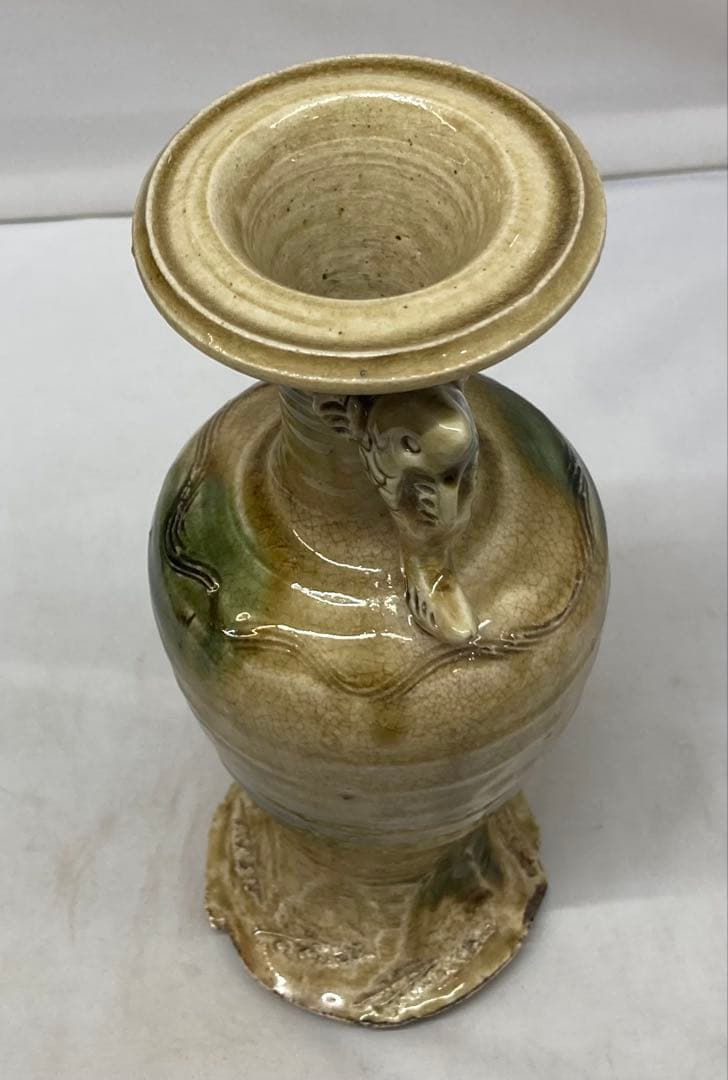 B477s 「織部 双魚飾花生」織部様式　花入　茶道具　作者不詳　箱無し