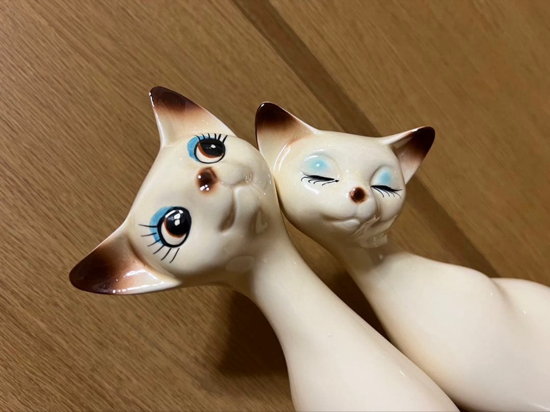 【希少】美品　シャム猫　陶器製置物　ペア　特大