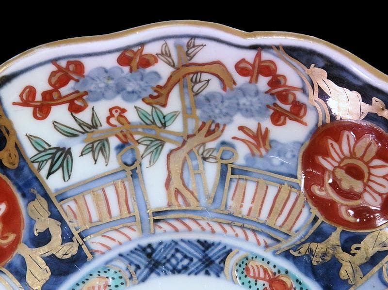 古伊万里　金襴手　花鳥紋に松竹梅の図　４寸皿　５枚　C071AS-CQj