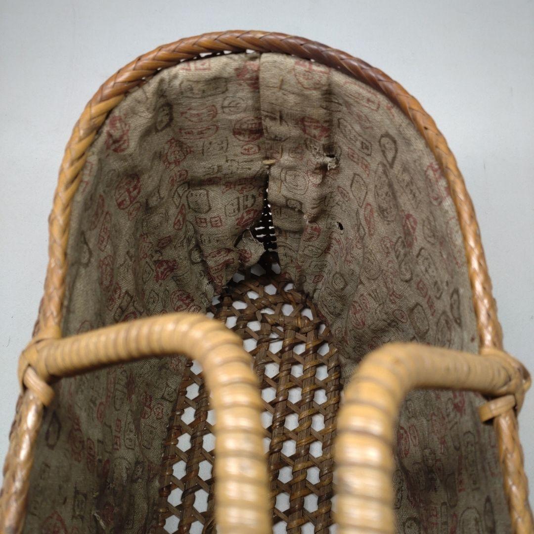 古い 籐編み 手提げ 籠／かご 古布 籐 バッグ