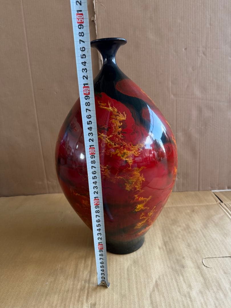 陶器製 赤黒グラデーション花瓶 高さ約30cm