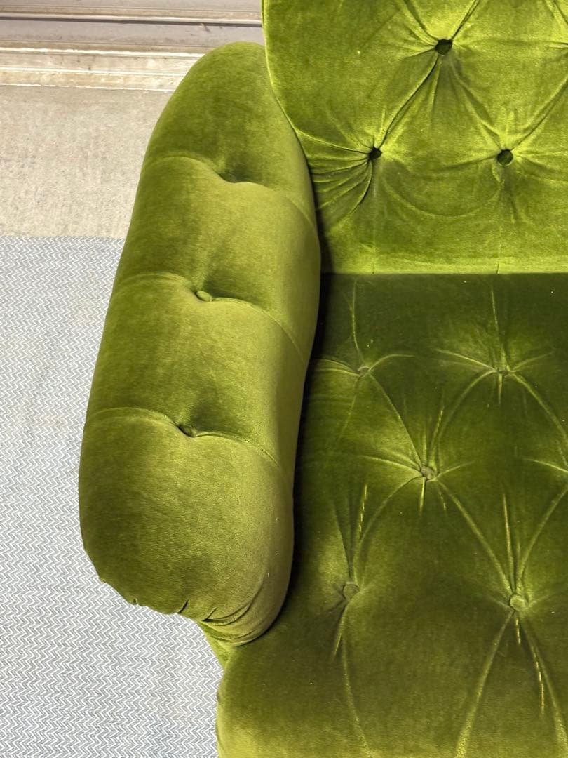 ☆GJ206山口県下松市より オールドカリモク 1人がけソファ　モケットグリーン