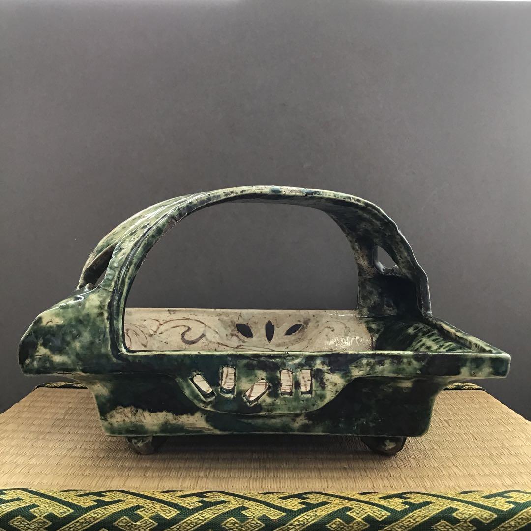 茶道具　菓子器　織部　透入手鉢　横井米禽作　共箱　S1013TH