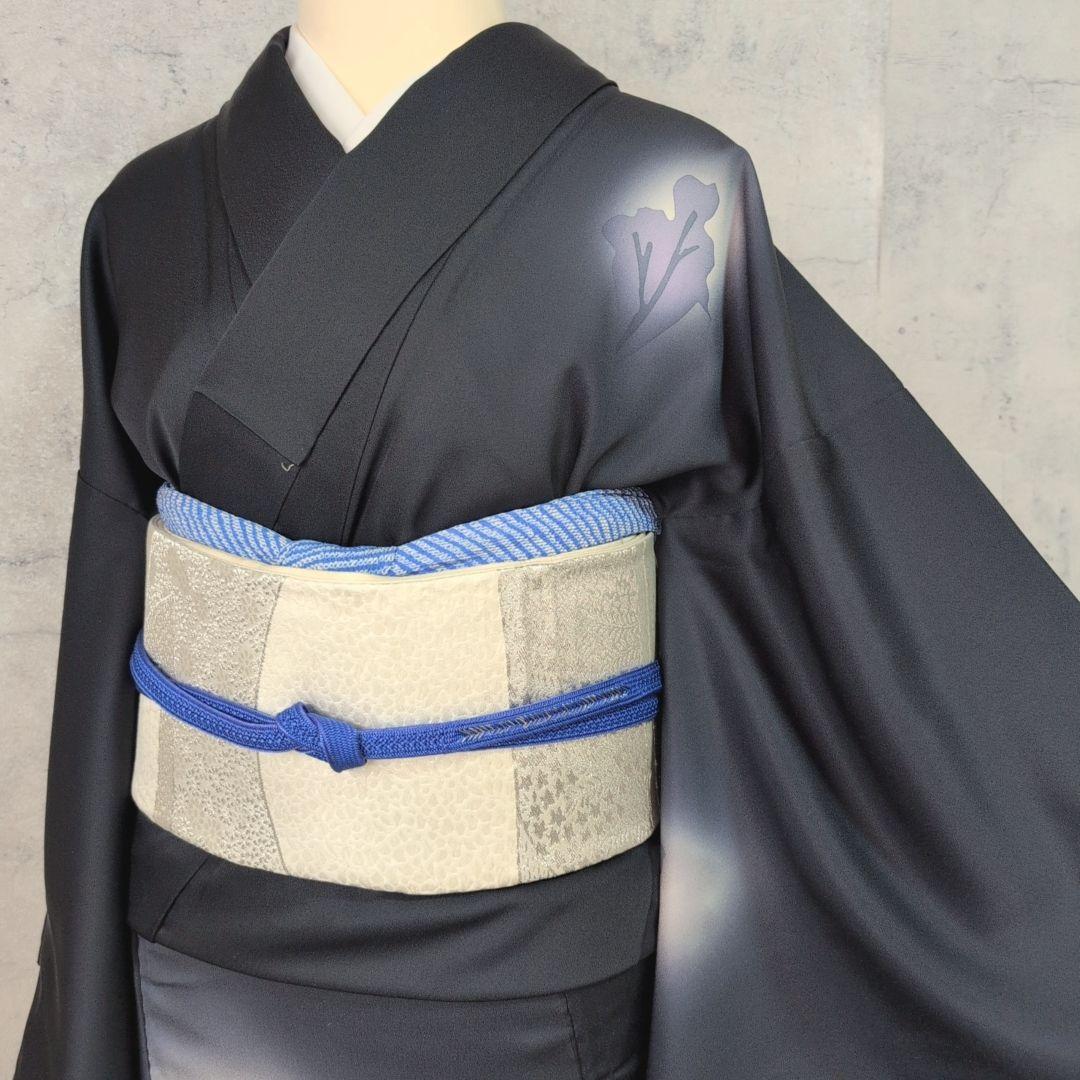 訪問着　フルセット　着物　正絹　粋　墨黒　五重塔　風景模様　かっこいい　F2