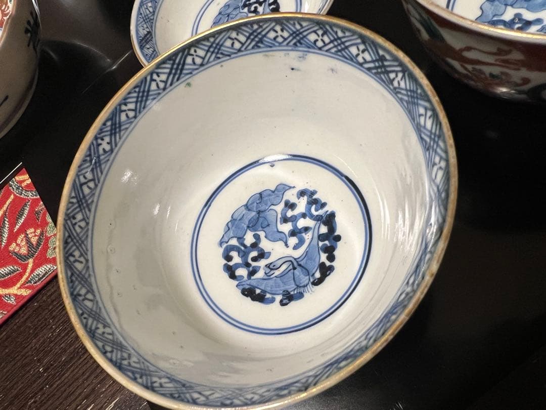 30%OFF！伊万里焼 赤絵「獅子」なます皿×2枚・蓋付椀×2つ 4点セット